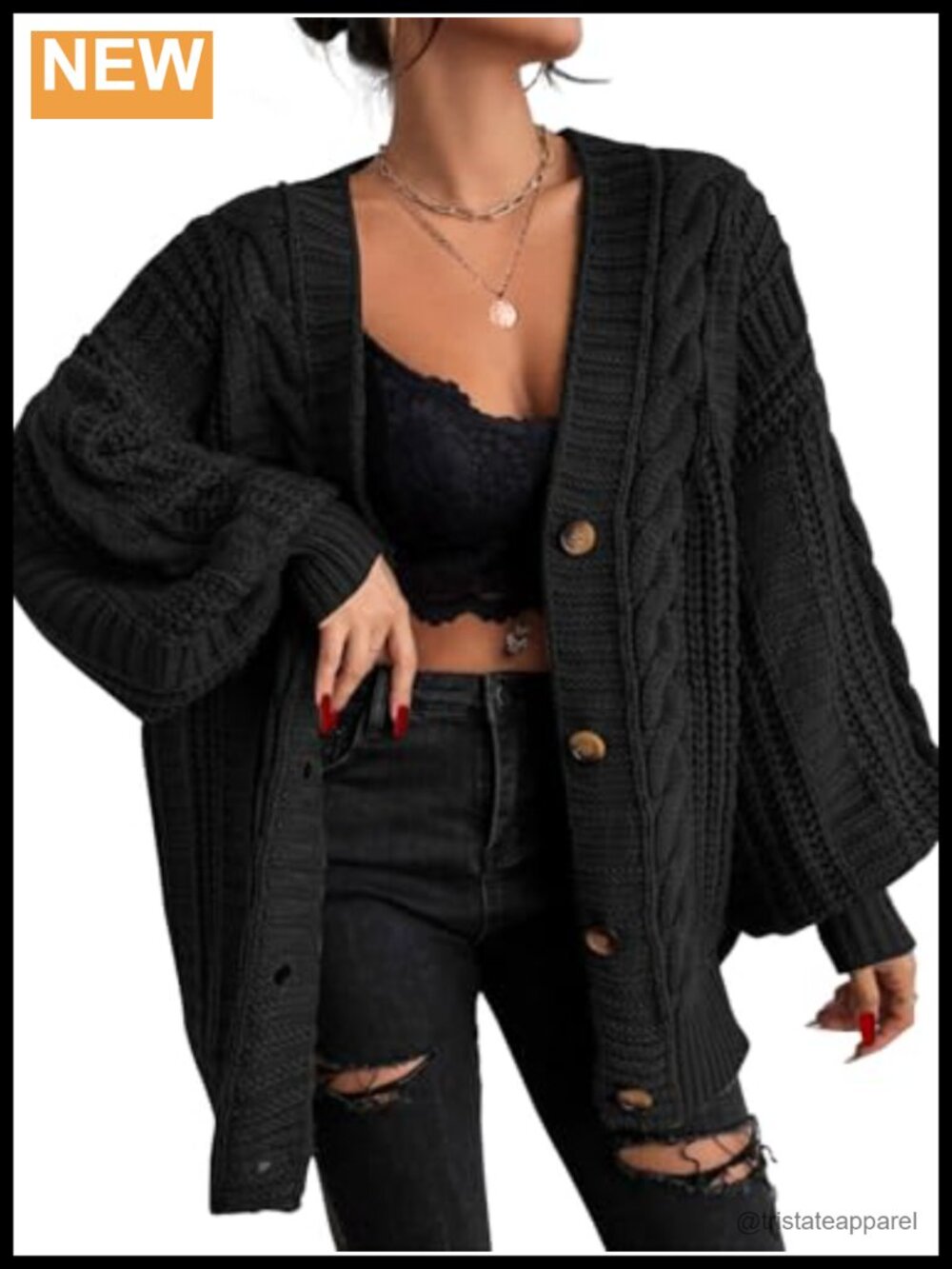 Oversized Knit Cardigan Open Front V-Neck Long Sleeve Fall Winter Cozy Chunky